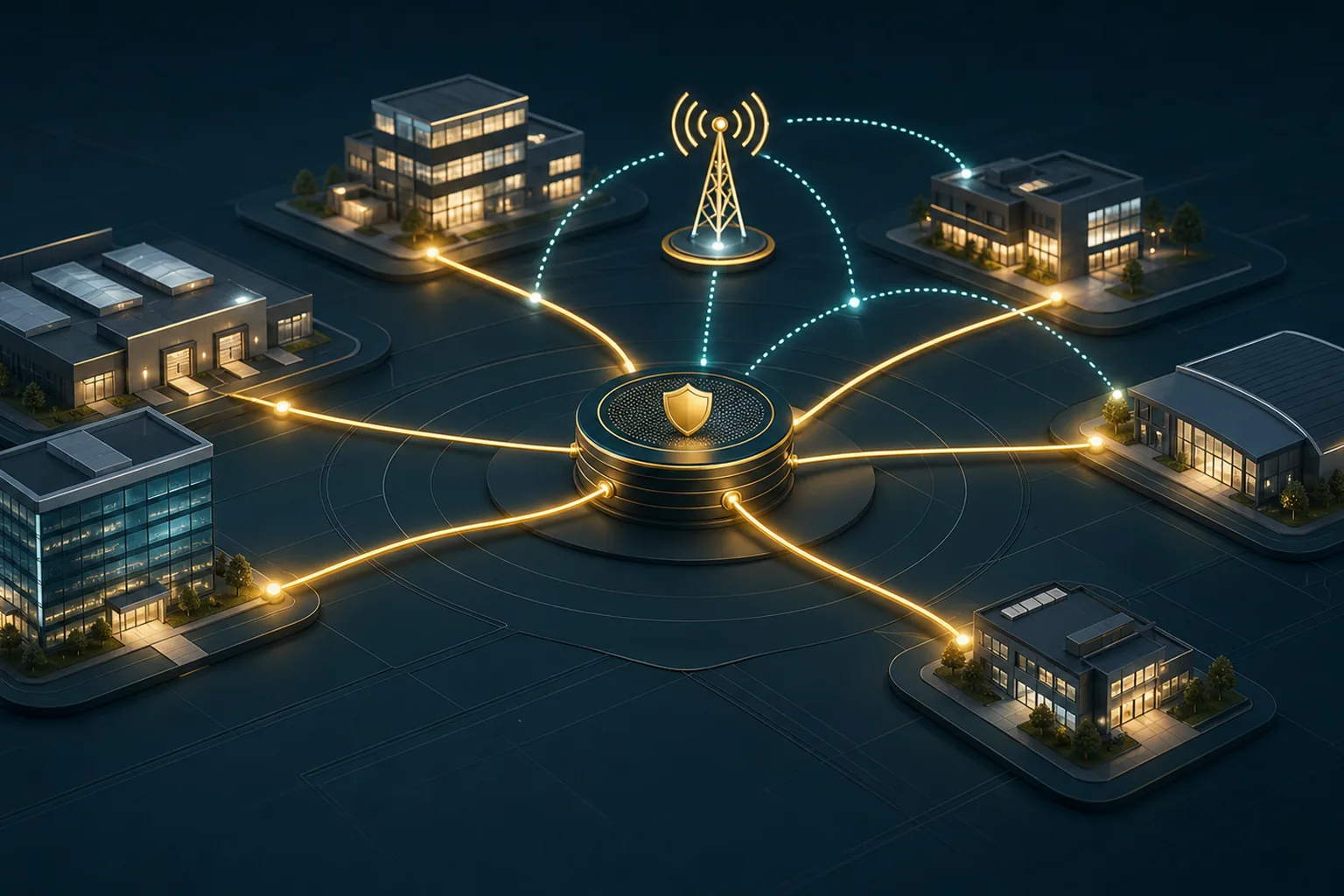 Business locations connected through resilient primary and backup internet paths