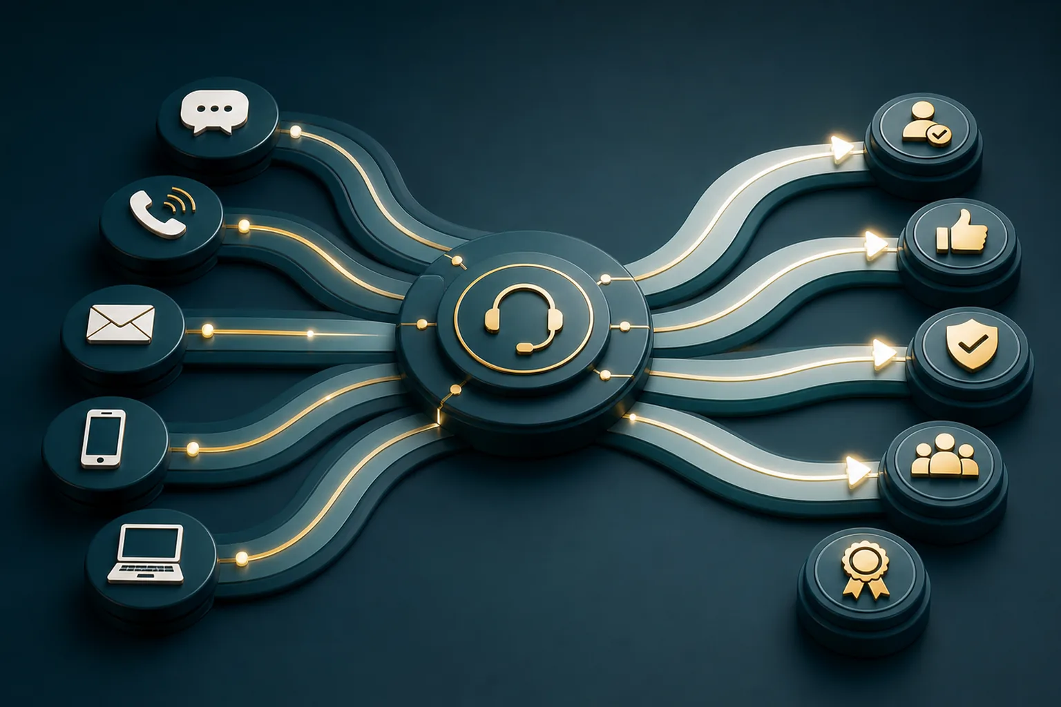Customer service team coordinating voice, chat, analytics, and contact center workflows